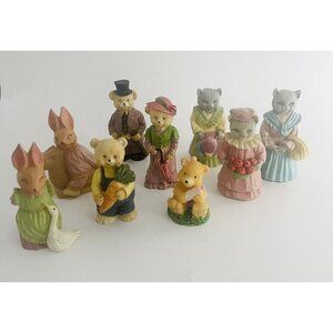 Lot of 9 Vintage J.C. Figurines Cats Bears Rabbits Resin Signed 1991 Bunny JC